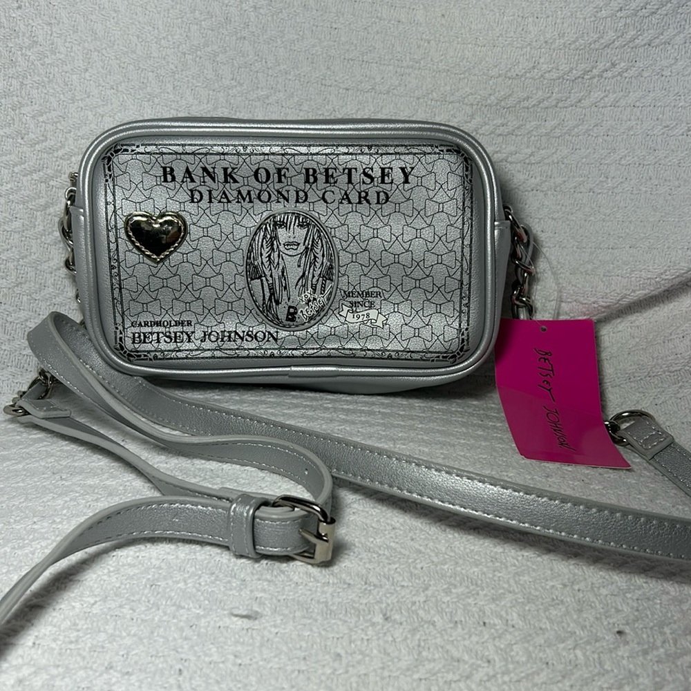 NWT Betsey Johnson Silver Diamond Card Crossover Bag Purse